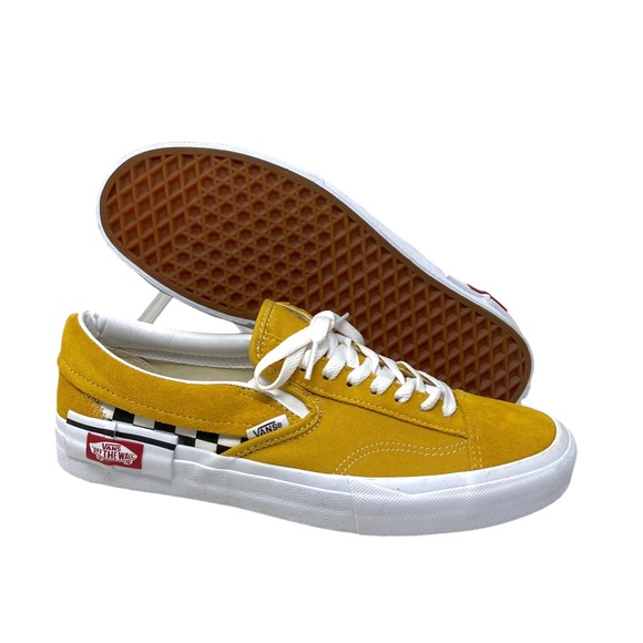 VANS Slip On Sneakers Yellow Suede Check Shoes For Men Skate Custom ALSU01256 - Picture 3 of 11
